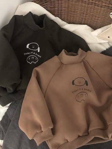 面料顏色升級韓版兒童簡畫寬松抓絨衛衣寶寶中領外套秋季上衣