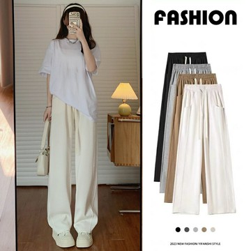 【巴黎精品】現貨+預購 休閒褲寬管長褲-高腰針織側拼接女褲子4色v1bb14