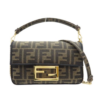 FENDI 芬迪 棕色 提花帆布 Baguette Mini 兩用包 8BS017 【二手名牌BRAND OFF】