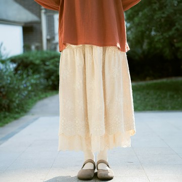 棉麻刺繡中長裙693030