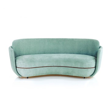 【含稅/免運】 美式輕奢綠色布藝沙發北歐設計師客廳弧形沙發樣板房多人異形沙發