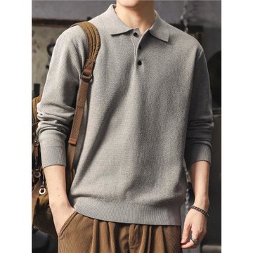 美式休閑polo領針織衫男高級感痞帥百搭毛衣秋冬保暖長袖打底衫潮