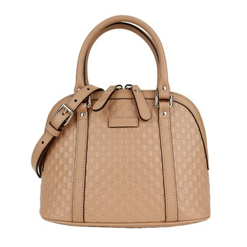 [平輸版]GUCCI 經典Guccissima壓紋LOGO手提/斜背迷你兩用包(粉膚) 真品平輸