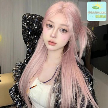 【粉金蕾絲】假髮女 長卷假髮 cos假髮 全頭套式 前額蕾絲 2025春夏新款 輕薄透氣 二次元動漫角色扮演