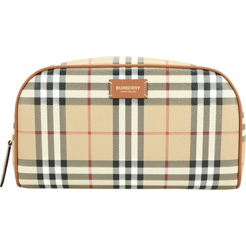 BURBERRY 巴寶莉 中型 Vintage 格紋塗層帆布化妝包(典藏米)