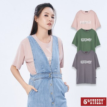 女裝 亂針亮片繡花T恤 珊瑚紅 (571021) 【5th STREET】