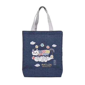 Kusuguru Japan 肩背包 日本限定和風圖樣A4帆布托特包雷神款深藍