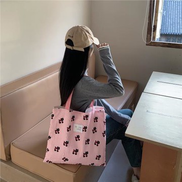 條紋發泡雙層單肩包包2024春秋新款大容量小潮貓學院風手提托特包