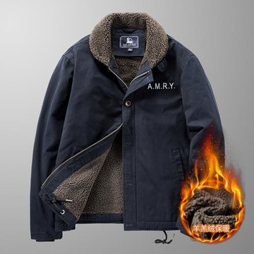 JPDUN旗艦店冬男士加絨加厚棉衣外套寬松羊毛羔棉服N1海軍甲板服
