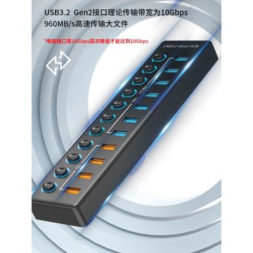 USB3.2擴展器 Gen2 集線器筆記臺式本電腦10Gbps高速分線器帶開關
