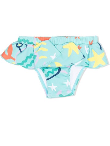 Stella McCartney Kids - under the sea ruffle bikini bottoms - kids - Spandex/Elastane/Recycled Nylon/Polyester - 36 mth - Green