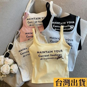 🌈台倉出庫🌈 辣妹字母印花蝴蝶結帶胸墊吊帶背心女夏季設計感美背外穿無袖上衣