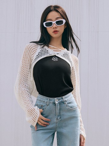 小花刺繡撞色滾邊無袖背心