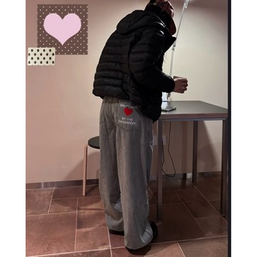 【APPAREL】冬日愛心條紋寬版牛仔褲｜美式復古高街拖地闊腿褲