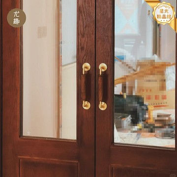 【詫寂復古風】實木門把手 胡桃木門把手 黃銅門把手 復古門把手 明裝拉手 雙開門拉手 穀倉門把手 手工打磨 質感厚重 適用於別墅民宿