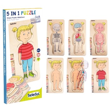 beleduc 5合1木頭多層拼圖 女孩  1盒  30片