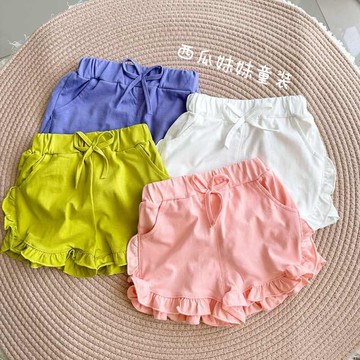 🎀biubiu童裝🎀短褲2023新款女童夏裝棉寬松網紅小童薄款洋氣百搭女孩荷葉邊褲子