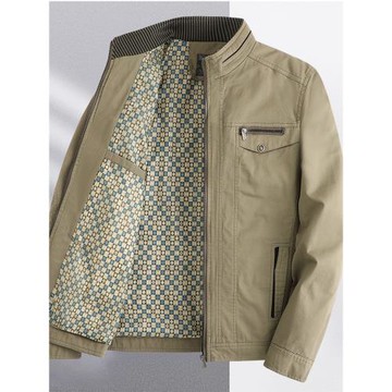 春秋季中老年男士立領純棉夾克爸爸秋裝外套中年薄款全棉男裝上衣