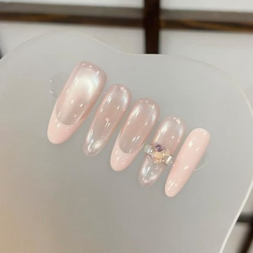 💗Yuki Nail💗甜美千金風冰透晶石貓眼純手工穿戴甲溫柔顯白點點法式閃鑽美甲貼