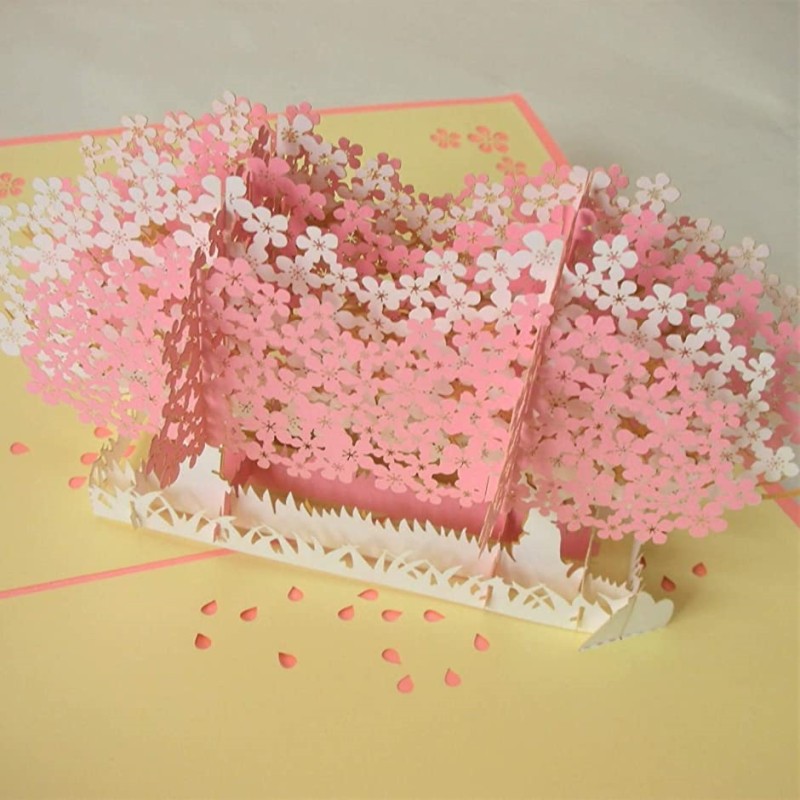 メッセージカード 桜咲く お花見カード 切り絵 立体 3D ポップアップ