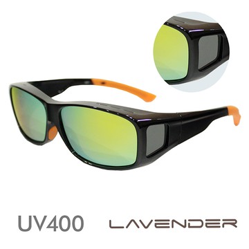 Lavender偏光片套鏡-近視/老花可戴-9407亮黑橘水銀