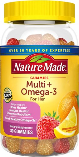 Nature Made Multi for Her plus Omega-3s Adult Gummies Lemon, Orange & Strawberry 80 Gummies