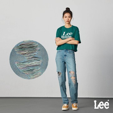 Lee 411 涼感 高腰舒適小直筒刷破牛仔褲 女 淺藍洗水 LB417036806
