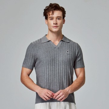 moz瑞典 駝鹿 親膚 POLO領 針織短T-炭灰(亞洲版)男款