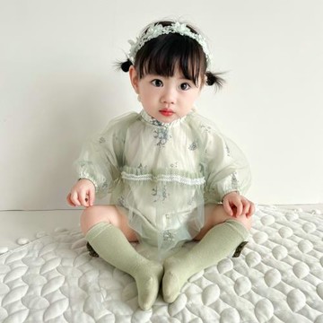 嬰兒衣服秋季秋裝女寶寶網紗公主長袖三角包屁衣韓版新生兒連體衣