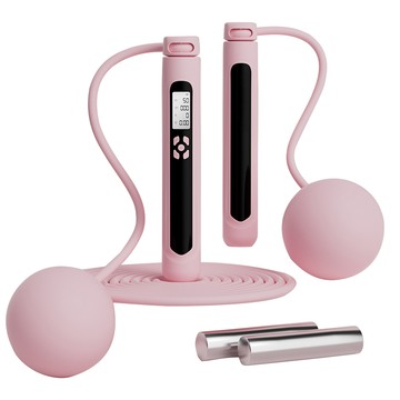 《MOVELIFE》智能三用可充電負重計數跳繩/無繩跳繩含大球-3色可選薔薇粉