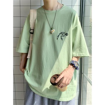 小恐龍短袖t恤男夏季港風寬松美式衣服潮流潮牌高街300g重磅半袖