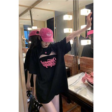 vintage美式甜辣風t恤女大碼鏤空愛心辣妹短袖兩件套ins純棉上衣