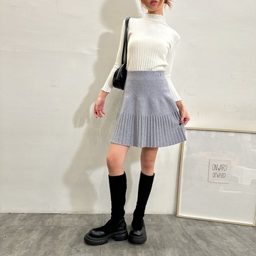 下百褶針織短裙-灰【KT21986】