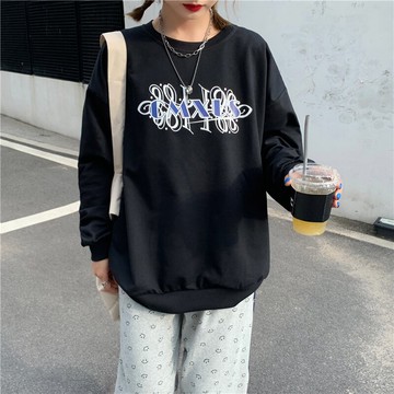 春秋新款衛衣女薄款寬松印花字母學生百搭圓領套頭上衣服