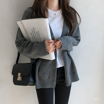 毛衣女開衫學院風 4色 新款韓版寬鬆v領針織衫 網紅慵懶風外套女 多色 針織外套 秋冬復古軟糯親膚開衫 寬鬆外搭 外套女