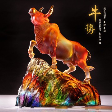 琉璃牛擺件生日禮物新中式喬遷新居酒柜高檔裝飾牛氣沖天工藝品