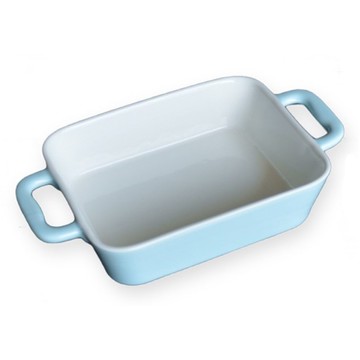 粉彩陶瓷雙耳烤盤-長方形大號(藍色) [大買家]