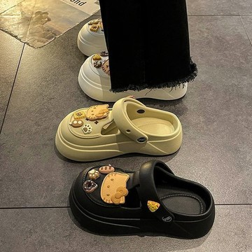 🎁臺灣出貨🎁【店鋪熱銷】洞洞鞋厚底夏季2024女款增高外穿韓版防滑包頭兩穿涼鞋拖鞋超軟 WZN5