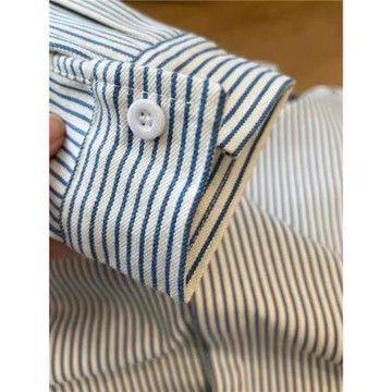 條紋格子襯衫外套女春秋2024新款女裝設計感襯衣寬松長袖情侶上衣