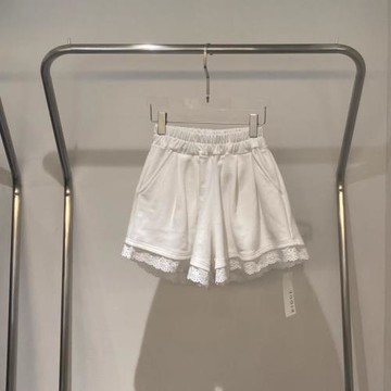 韓國東大門2025春夏新款時尚百搭松緊腰蕾絲花邊休閑短褲女闊腿褲