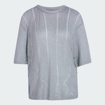 Adidas 愛迪達 Knitted Jersey KZ5061 女 T恤 短袖上衣 休閒短袖 灰 亞版 針織