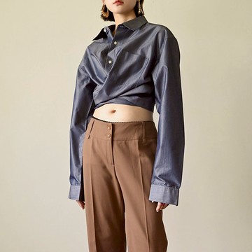 【NaSuBi Vintage】Upcycling短版綁帶古著襯衫