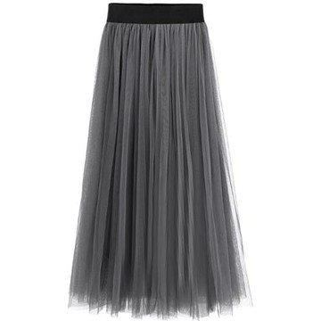 2025秋冬新品胖m紗裙顯瘦中長款大碼女網紗百褶a字大擺半身裙子