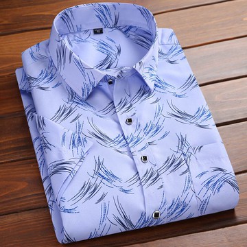 夏季新款男薄款短袖襯衫男士短袖印花中青年爸爸格子衣服商務休閑