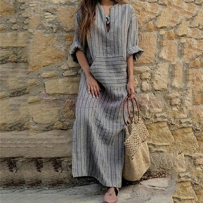 ワンピース レディース マキシワンピース Vネック 長袖 ロング丈 きれいめ 着痩せ 代 30代 40代 ストライプ エスニック 民族衣装風 19 人気 新作 通販 Lineポイント最大get Lineショッピング