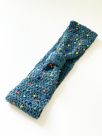 鈎織通花加七彩釘珠髮帶