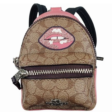 COACH - 印花小背包掛飾鑰匙圈 (卡粉)