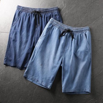 ODM牛貨推薦 外貿男裝夏季薄款天絲面料寬松舒適松緊腰牛仔短褲