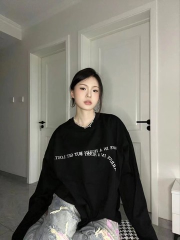 長袖t恤純棉字母印花女潮牌高街寬松情侶裝上衣打底衫新款