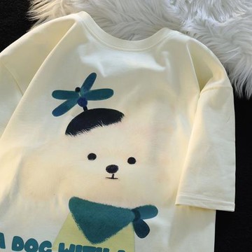 日系小熊印花夏季t恤女2025新款學院風寬松顯瘦學生短袖上衣體恤